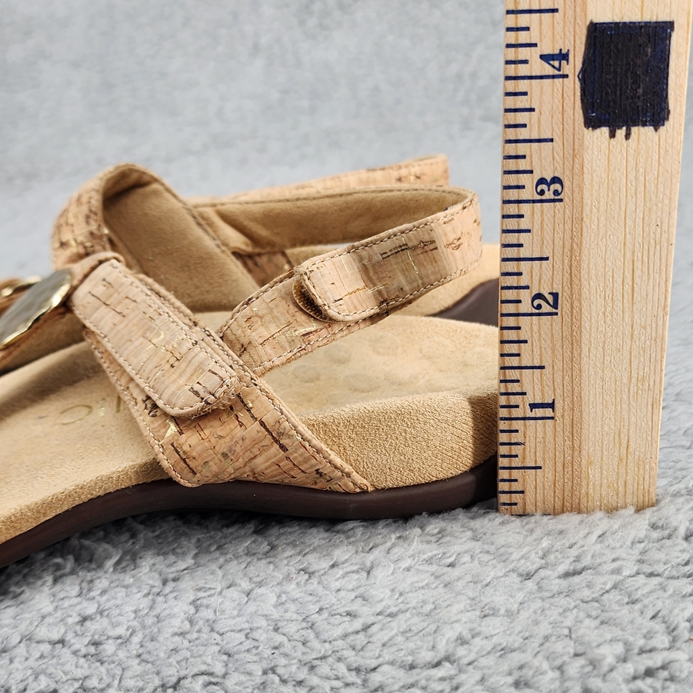 Vionic Farra Tan Cork Sandals Sz 8 Gold Details Ankle Strap Comfort Boho - Picture 9 of 11